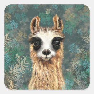 Neugieriges Baby Llama - Niedlich Quadratischer Aufkleber