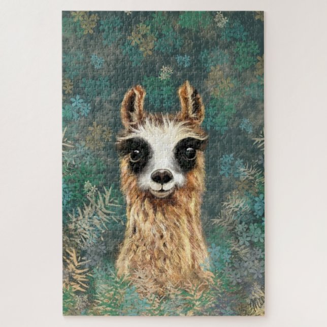 Neugieriges Baby Llama Puzzle Funny (Vertikal)