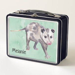 Neugieriges Opossum Fügen Sie Ihren eigenen Namen Metall Brotdose