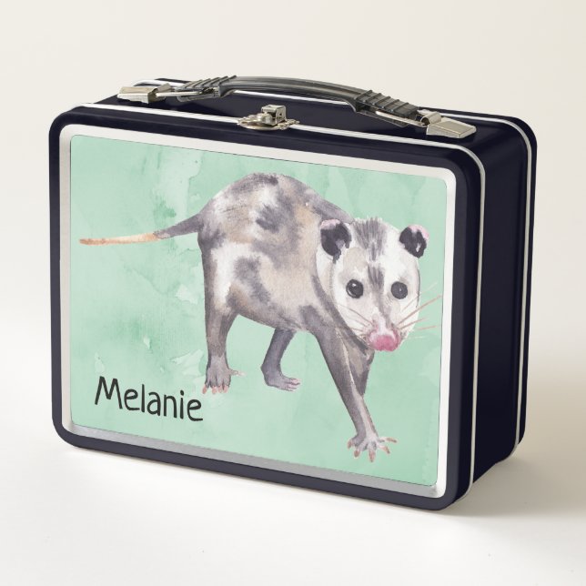 Neugieriges Opossum Fügen Sie Ihren eigenen Namen  Metall Brotdose (Vorderseite)