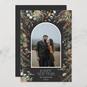 Neujahr 1 Foto Bogen Aquarell botanische Blüte Feiertagskarte