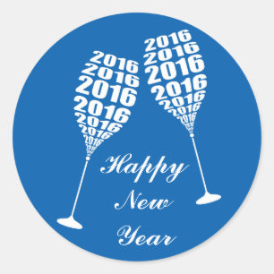 Neujahr 2016 Stilvolle Toasting aus Weinglas Runder Aufkleber