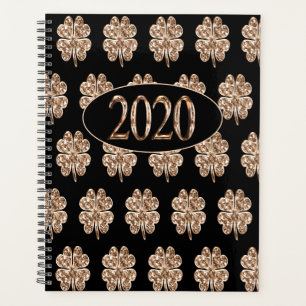 Neujahr 2020 Schwarz-Gold-Leaf-Clovers Planer