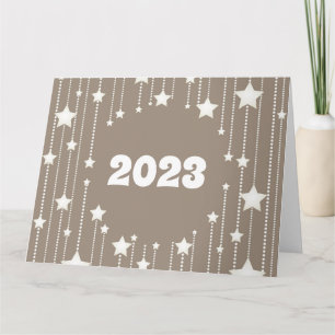 Neujahr 2023: Weißsterne in natürlichen Beige Karte
