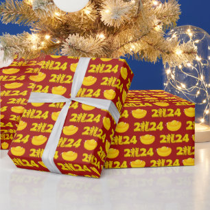 Neujahr 2024 chinesischer Dragon Gold Red Geschenkpapier