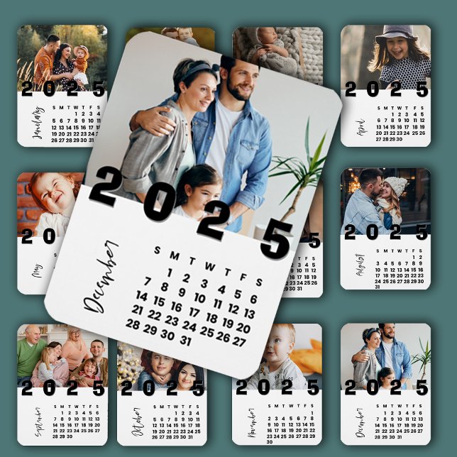 Neujahr 2025 Foto Monatskalender Magnet (New Year 2025 December Month Calendar Family Photo Magnet)