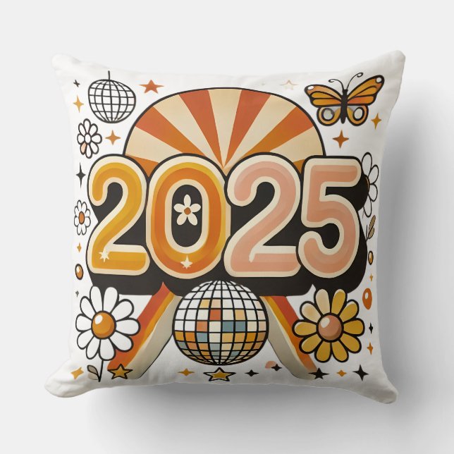 Neujahr 2025 Retro-Feier Kissen (Vorderseite)