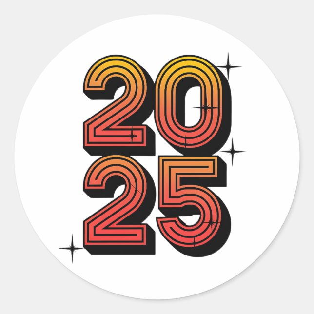 Neujahr 2025 Retro-Feier Runder Aufkleber (Vorderseite)
