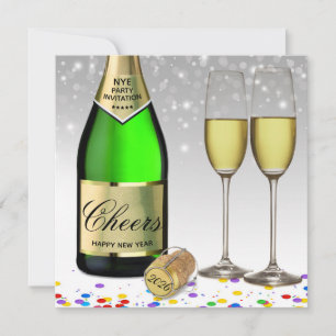 Neujahr 2025 Sparkling Weinflasche Einladung