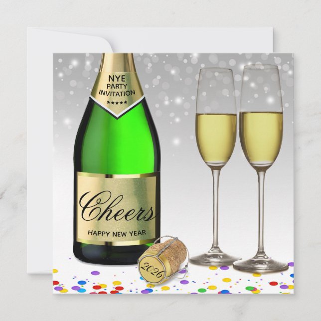 Neujahr 2025 Sparkling Weinflasche Einladung (Vorderseite)