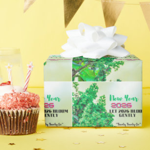 Neujahr 2026 Kaffeetasse mit Naturwald-Design Geschenkpapier