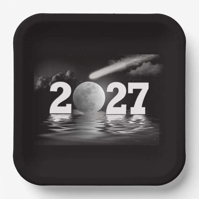 Neujahr 2026 Mond mit Comet Pappteller (Vorderseite)