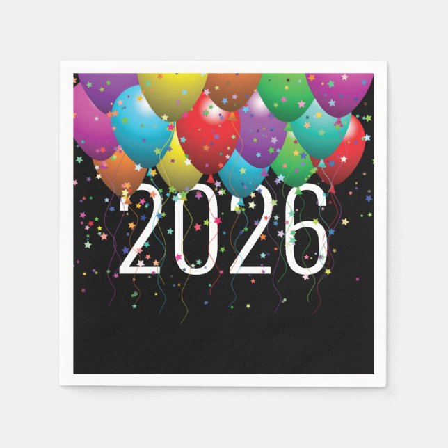 Neujahr 2026 Party-Ballons Napkins Serviette (Vorderseite)