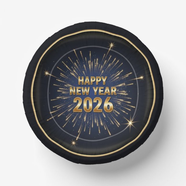 Neujahr 2026 Party Paper Tellers & Bowls - Golden Pappteller (Vorderseite)