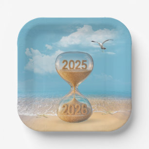 Neujahr 2026 Sanduhr mit Seestern Pappteller