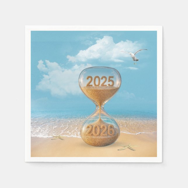 Neujahr 2026 Sanduhr mit Seestern Serviette (Vorderseite)