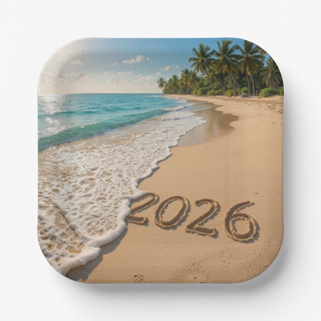 Neujahr 2026 Tropical Beach Pappteller (Vorderseite)