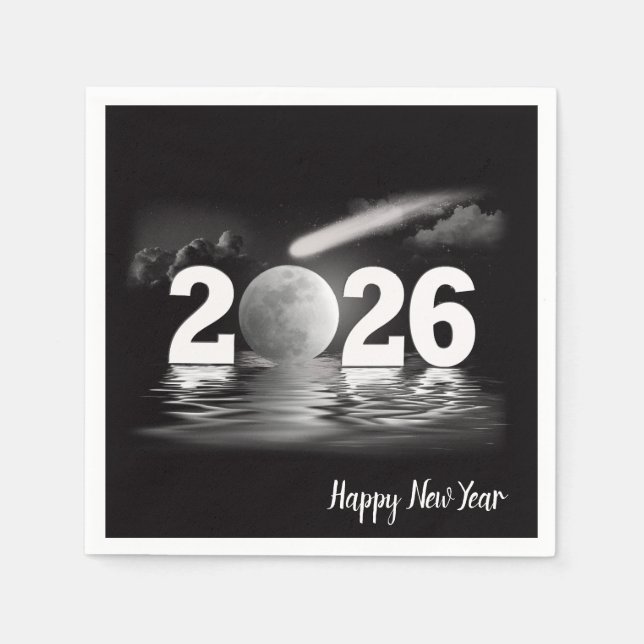 Neujahr 2026 Vollmond mit Komet Serviette (Vorderseite)