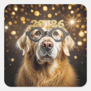 Neujahr 2027 Golden Retriever Humor Quadratischer Aufkleber