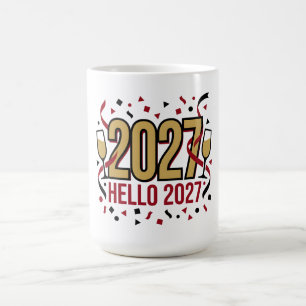 Neujahr 2027 Hallo Konfetti Kaffeetasse
