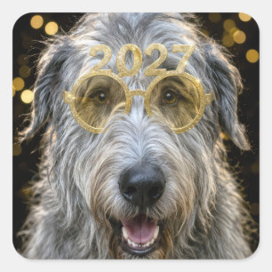 Neujahr 2027 Irischer Wolfshund Quadratischer Aufkleber