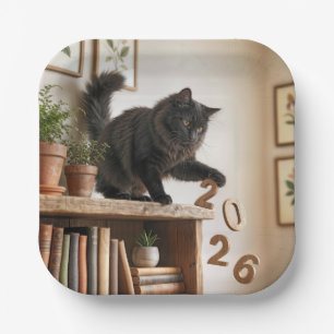 Neujahr 2027 Spielkatze Pappteller