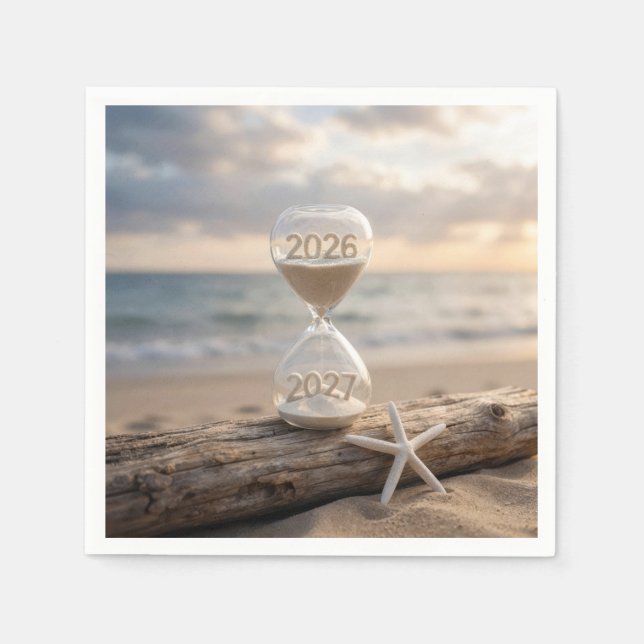 Neujahr 2027 Strand-Stundenglas Serviette (Vorderseite)