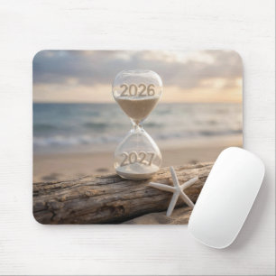 Neujahr 2027 Stundenglas auf Treibholzstamm Mousepad