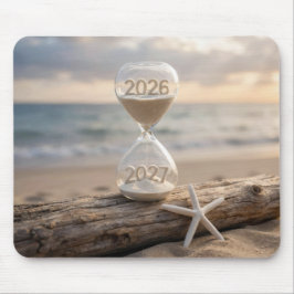 Neujahr 2027 Stundenglas auf Treibholzstamm Mousepad