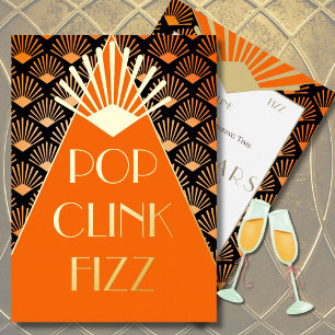 Neujahr Art Deco Pop Clink Fizz Glamour Folieneinladung