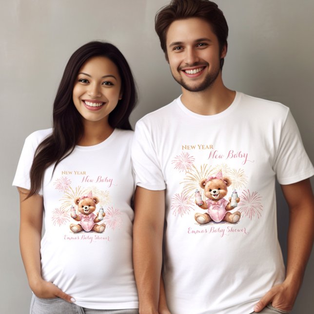 Neujahr Bear Pink Girl Babydusche T-Shirt (New Year Bear Pink Girl Baby Shower T-Shirt)