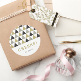 Neujahr Cheers Gold Silver Mod Geometric Holiday Runder Aufkleber