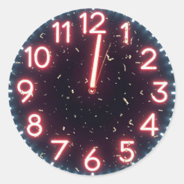Neujahr Confetti über Neonuhr Mitternacht Runder Aufkleber