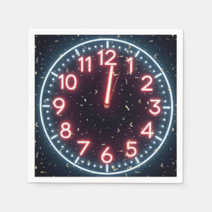 Neujahr Confetti über Neonuhr Mitternacht Serviette