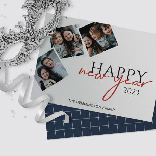 Neujahr Drei Foto Schnappschüsse Navy Silver Paper Karte