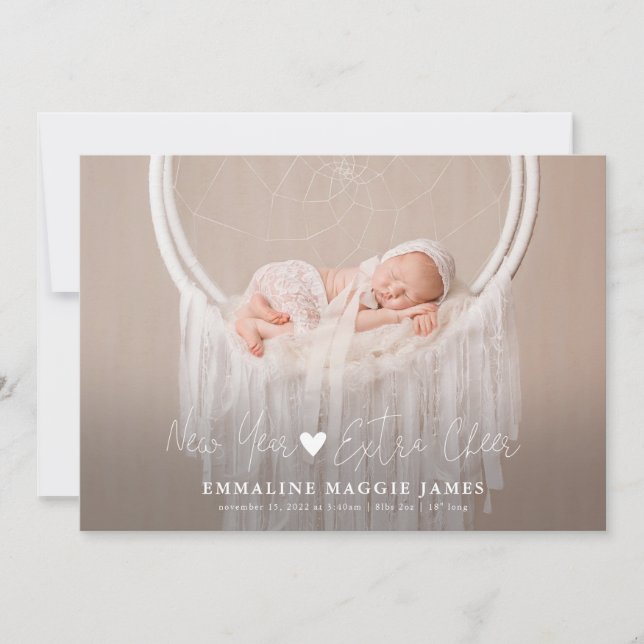 Neujahr Extra-Cheer Baby Foto Geburtserklärung Ankündigung (Vorderseite)