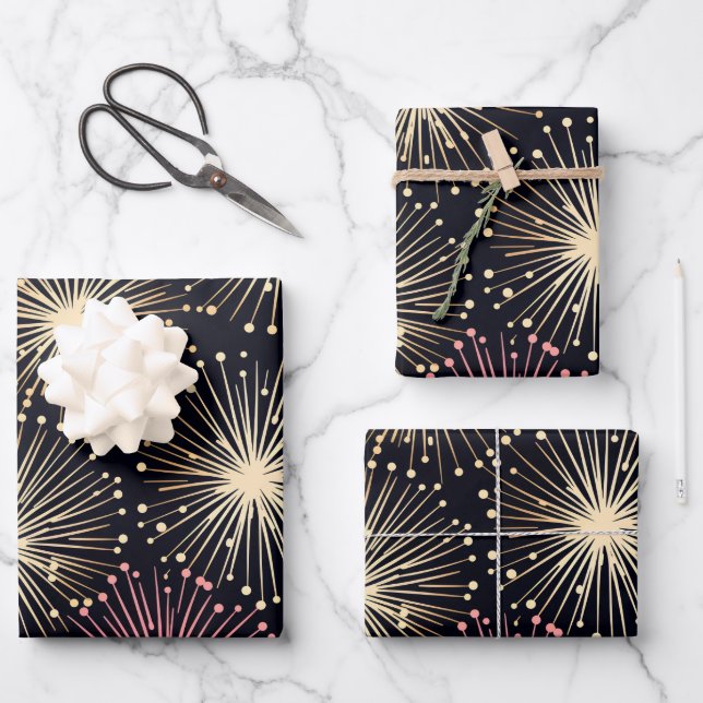 Neujahr "Fireworks" Packpapier Geschenkpapier Set (Vorderseite)