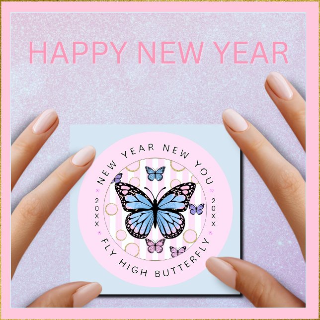 Neujahr Fliegen Sie Hi Butterfly - Magnetkarte (Say Happy New Year with this Pretty Magnetic Card for the Fridge. )