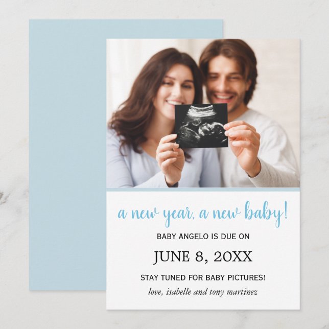Neujahr Foto Baby Boy Schwangerschaft Ankündigung (Vorne/Hinten)