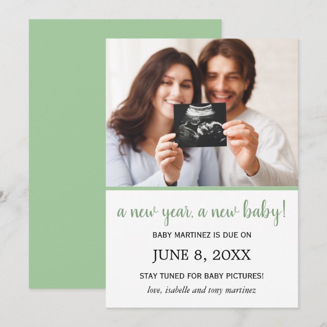 Neujahr Foto Baby Pregnancy Ankündigung (Vorne/Hinten)