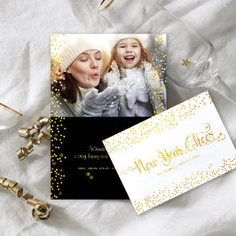 Neujahr Foto Gold Script Snowflakes Real Folienkarte