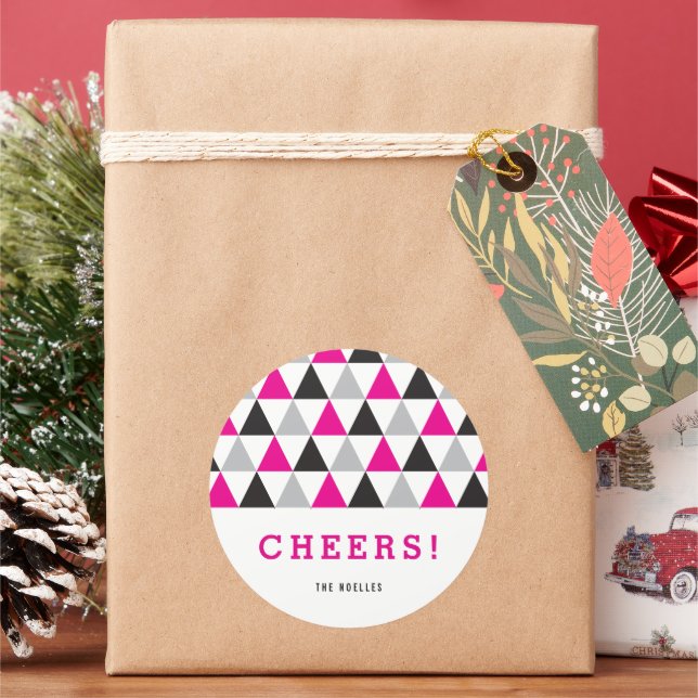 Neujahr Fuchsia Pink Mod Geometric Holiday Runder Aufkleber (Feiertag)