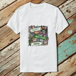 Neujahr Funny Animal Sports Fans Scarf Cartoon T-Shirt