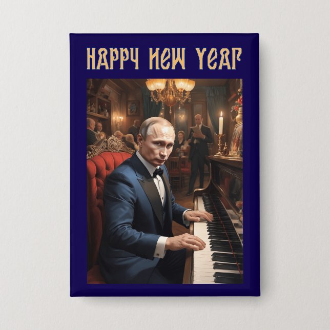 Neujahr Funny Wladimir Putin Russisch Button (Vorderseite)