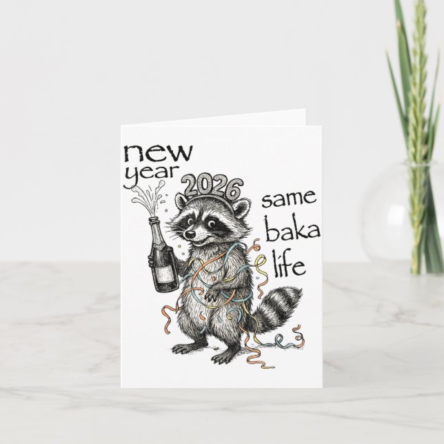 Neujahr Gleiches Baka-Leben Lustiger Waschbär Neuj Karte (Vorderseite)