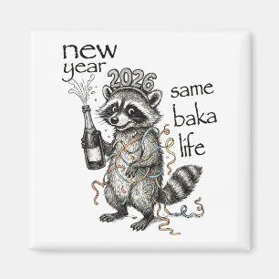 Neujahr gleiches Baka-Leben Lustiger Waschbär Neuj Magnet
