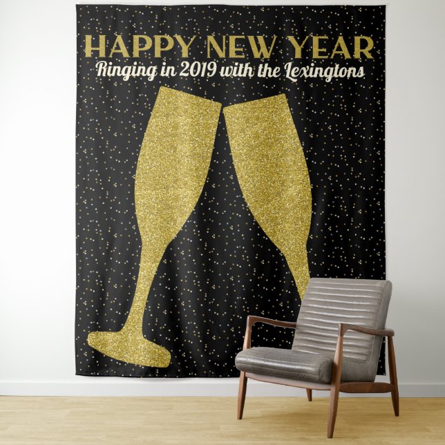 Neujahr Glitzer Champagne Foto Stand Hintergrund Wandteppich (Beispiel)