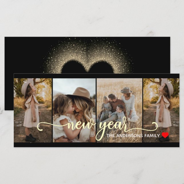 Neujahr | Gold schwarz | 4 Fotokarte (Vorne/Hinten)