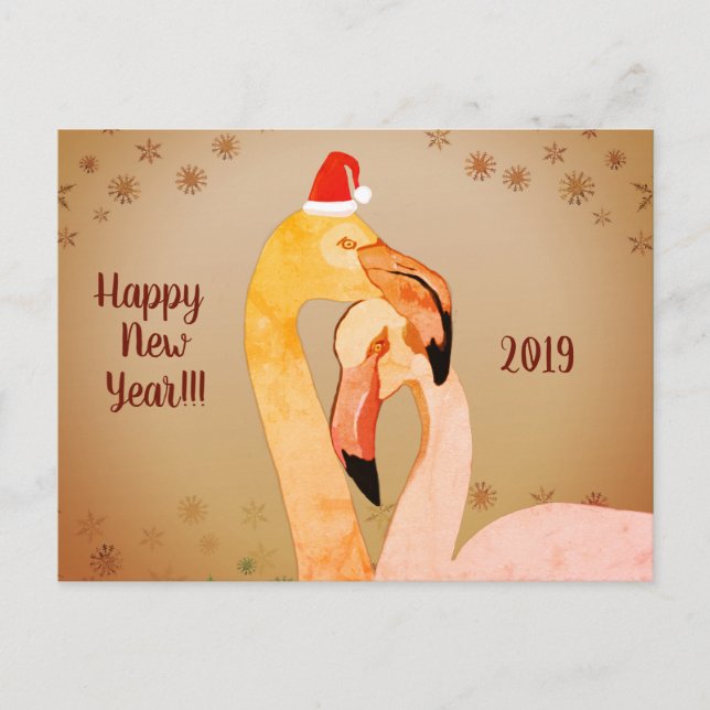 Neujahr Grußkarte Flamingo Birds Postkarte (Vorderseite)