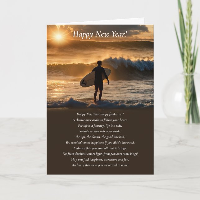 Neujahr Inspirationsgedanken mit Surfer Gedicht Karte (Vorderseite)
